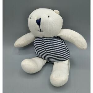 Baby Gap small 6." White Blue Striped Rattle Stuffed Plush Toy Teddy 2008
